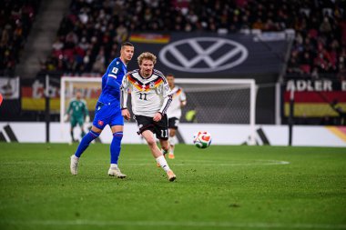LEIPZIG, GERMANY - 17 Kasım 2025: Lubomir Satka, Nick Woltemade - Dünya Kupası eleme karşılaşması Almanya ile Slovakya arasında Red Bull Arena 'da.