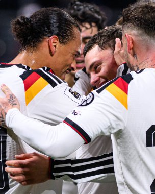 LEIPZIG, GERMANY - 17 Kasım 2025: Leroy Sane, Florian Wirtz - Dünya Kupası eleme karşılaşması Almanya ile Slovakya arasında Red Bull Arena 'da.