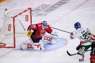 COLOGNE, Almanya - 21 Kasım 2025 Janne Juvonen - Hokey maçı DeL Koelner Haie - Lanxess Arena 'da Augrsburger Panter.