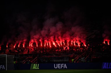 FRANKFURT, GERMANY - 26 Kasım 2025: - UEFA Şampiyonlar Ligi maçı Eintracht Frankfurt ile Atalanta Bergamo Deutsche Bank Park 'ta karşı karşıya.
