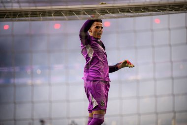 FRANKFURT, GERMANY - 26 Kasım 2025: Michael Zetterer - UEFA Şampiyonlar Ligi maçı Eintracht Frankfurt - Atalanta Bergamo Deutsche Park 'ta.