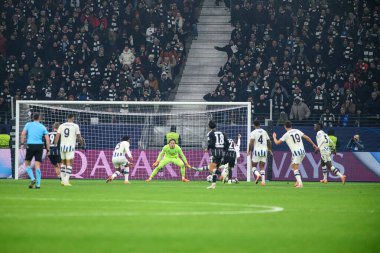 FRANKFURT, GERMANY - 26 Kasım 2025: - UEFA Şampiyonlar Ligi maçı Eintracht Frankfurt ile Atalanta Bergamo Deutsche Bank Park 'ta karşı karşıya.