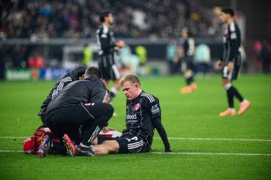 FRANKFURT, GERMANY - 26 Kasım 2025: Jonathan Burkardt - UEFA Şampiyonlar Ligi maçı Eintracht Frankfurt ile Atalanta Bergamo Deutsche Park 'ta.