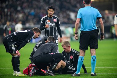 FRANKFURT, GERMANY - 26 Kasım 2025: Jonathan Burkardt - UEFA Şampiyonlar Ligi maçı Eintracht Frankfurt ile Atalanta Bergamo Deutsche Park 'ta.