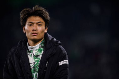MOENCHENGLADBACH, ALMANY - 28 Kasım 2025: Shuto Machino - 1. Bundesliga futbol maçı Borussia Moenchengladbach Borussia Park 'ta RB Leipzig' e karşı..