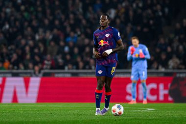 MOENCHENGLADBACH, ALMANY - 28 Kasım 2025: Castello Lukeba - 1. Bundesliga futbol maçı Borussia Moenchengladbach Borussia Park 'ta RB Leipzig' e karşı..