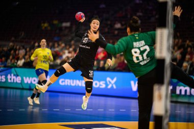 DORTMUND, GERMANY - 3 ARALIK 2025 Kadınlar Hentbol Dünya Şampiyonası 2025 Brezilya Güney Kore 'ye karşı Westfallenhalle.