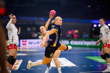 DORTMUND, GERMANY - 3 Aralık 2025: Koppang Nina - Kadınlar Hentbol Dünya Şampiyonası 2025 Norveç 'e karşı Westfallenhalle' de.