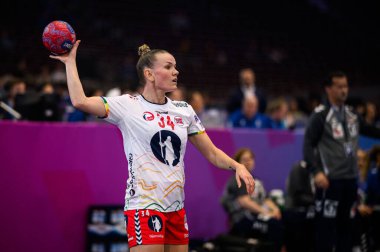 DORTMUND, GERMANY - 3 Aralık 2025: Wollik Anniken - Dünya Bayanlar Hentbol Şampiyonası 2025 Norveç 'e karşı Westfallenhalle' de.