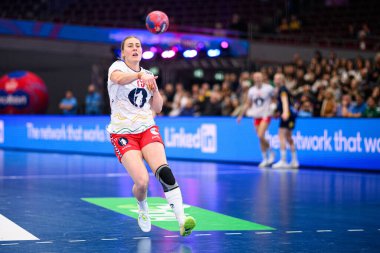 DORTMUND, GERMANY - 3 Aralık 2025: Ingstad Vilde Mortensen - Dünya Bayanlar Hentbol Şampiyonası 2025 Norveç 'e karşı Westfallenhalle' de.