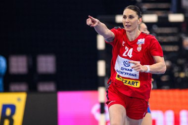 DORTMUND, GERMANY - 4 Aralık 2025: Jovana Skrobiç - Dünya Bayanlar Hentbol Şampiyonası 2025 Sırbistan, Westfallenhalle 'de Faroe Adaları' na karşı.