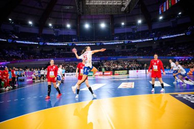 DORTMUND, GERMANY - 4 Aralık 2025: Liv Sveinbjornsdottir Poulsen - Dünya Bayanlar Hentbol Şampiyonası 2025 Sırbistan, Westfallenhalle 'deki Faroe Adaları' na karşı.