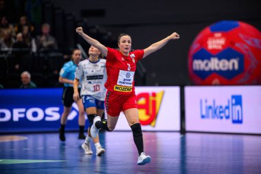 DORTMUND, GERMANY - 4 Aralık 2025: Katarina Krpez Slezak - Dünya Bayanlar Hentbol Şampiyonası 2025 Sırbistan 'ın Westfallenhalle' deki Faroe Adaları 'na karşı.