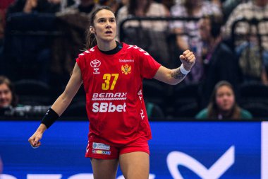 DORTMUND, GERMANY - 4 Aralık 2025 - Kadınlar Hentbol Dünya Şampiyonası 2025 Karadağ, Westfallenhalle 'de Almanya' ya karşı.