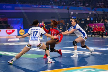 DORTMUND, GERMANY - 4 ARALIK, 2025 Kadınlar Hentbol Dünya Şampiyonası 2025 İspanya 'ya karşı Westfallenhalle' de.