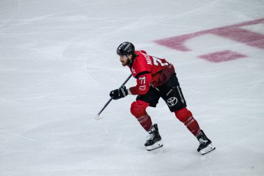 COLOGNE, ALMANY - 5 Aralık 2025: Ryan MacInnis - Hokey maçı DEL Koelner Haie - Lanxess Arena 'da Nurnberg Buz Kaplanları.