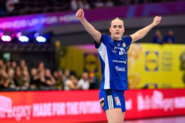 DORTMUND, Almanya - 6 Aralık 2025: Elin Klara Thorkelsdottir - Kadınlar Hentbol Dünya Şampiyonası 2025 Faroe Adası - Westfallenhalle Adası.