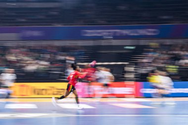 DORTMUND, GERMANY - 7 ARALIK, 2025 Kadınlar Hentbol Dünya Şampiyonası 2025 Angola İsveç 'e karşı Westfallenhalle' de.