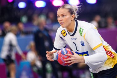 DORTMUND, GERMANY - 7 Aralık 2025: Lerby Clara - Kadınlar Hentbol Dünya Şampiyonası 2025 Angola, Westfallenhalle 'de İsveç' e karşı.