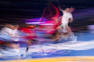 DORTMUND, GERMANY - 7 ARALIK, 2025 Kadınlar Hentbol Dünya Şampiyonası 2025 Angola İsveç 'e karşı Westfallenhalle' de.