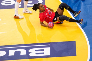 DORTMUND, GERMANY - 7 Aralık 2025: Quizelete Marilia Jacinta Jose - Kadınlar Hentbol Dünya Şampiyonası 2025 Angola, Westfallenhalle 'de İsveç' e karşı.