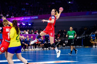 DORTMUND, GERMANY - 7 Aralık 2025: Breistol Kristine - 2025 Dünya Bayanlar Hentbol Şampiyonası Norveç - Brezilya - Westfallenhalle.