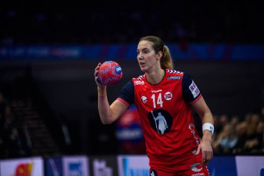 DORTMUND, GERMANY - 7 Aralık 2025: Breistol Kristine - 2025 Dünya Bayanlar Hentbol Şampiyonası Norveç - Brezilya - Westfallenhalle.