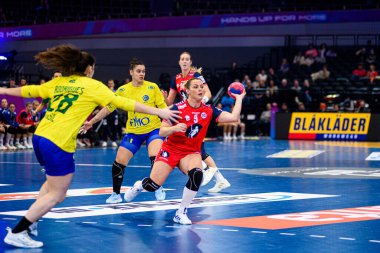 DORTMUND, GERMANY - 7 Aralık 2025: Mork Nora - Dünya Bayanlar Hentbol Şampiyonası 2025 Norveç - Brezilya - Westfallenhalle.