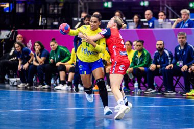 DORTMUND, GERMANY - 7 Aralık 2025: Nascimento Felix Jamily Beatriz - Dünya Bayanlar Hentbol Şampiyonası 2025 Norveç - Brezilya Westfallenhalle 'de.