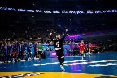 DORTMUND, GERMANY - 7 ARALIK 2025 Lunde Katrine - 2025 Dünya Bayanlar Hentbol Şampiyonası Norveç - Brezilya - Westfallenhalle.