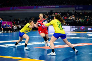 DORTMUND, GERMANY - 7 Aralık 2025: Deila Live Rushfeldt - Dünya Bayanlar Hentbol Şampiyonası 2025 Norveç - Brezilya - Westfallenhalle.