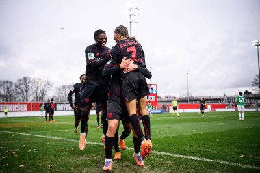 LEVERKUSEN, GERMANY - 10 ARALIK, 2025: gol, Montrell Culbreath - UEFA Gençlik Ligi Bayer 04 Leverkusen - Bayena United Newcastle maçı.