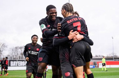 LEVERKUSEN, GERMANY - 10 ARALIK, 2025: gol, Montrell Culbreath - UEFA Gençlik Ligi Bayer 04 Leverkusen - Bayena United Newcastle maçı.