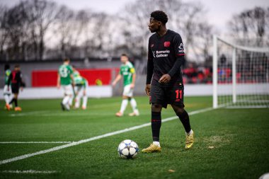 LEVERKUSEN, GERMANY - 10 Aralık 2025: Emmanuel Chigozie Owen - UEFA Gençlik Ligi Bayer 04 Leverkusen - Bayena United Newcastle maçında.