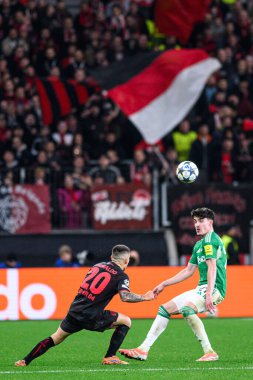 LEVERKUSEN, GERMANY - 10 DECEMBER, 2025: Alejandro Grimaldo, Tino Livramento - UEFA Champions League, match Bayer 04 Leverkusen vs Newcastle United at BayArena.