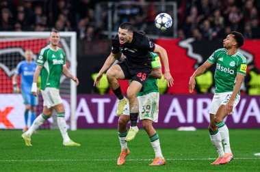 LEVERKUSEN, GERMANY - 10 ARALIK, 2025: İbrahim Maza - UEFA Şampiyonlar Ligi, Bayer 04 Leverkusen - Newcastle United maçı Bayarena 'da.