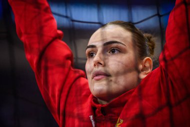 DORTMUND, GERMANY - 9 Aralık 2025: Ivana Godec - Dünya Bayanlar Hentbol Şampiyonası 2025 Norveç ve Karadağ Westfallenhalle 'de karşı karşıya.