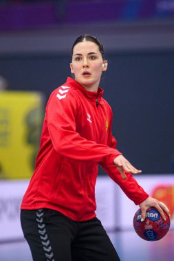 DORTMUND, GERMANY - 9 Aralık 2025: Jelena Vukceviç - Dünya Bayanlar Hentbol Şampiyonası 2025 Norveç ve Karadağ Westfallenhalle 'de karşı karşıya.