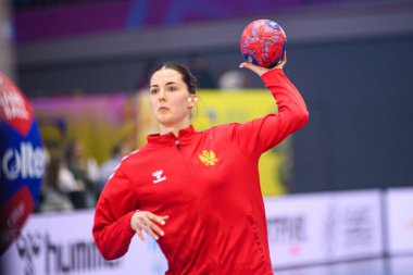 DORTMUND, GERMANY - 9 Aralık 2025: Jelena Vukceviç - Dünya Bayanlar Hentbol Şampiyonası 2025 Norveç ve Karadağ Westfallenhalle 'de karşı karşıya.