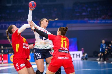 DORTMUND, GERMANY - 9 Aralık 2025: Deila Thale Rushfeldt - Dünya Bayanlar Hentbol Şampiyonası 2025 Norveç ve Karadağ Westfallenhalle 'de karşı karşıya.