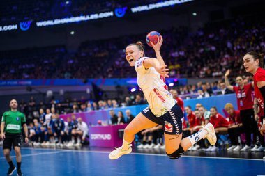 DORTMUND, GERMANY - 9 Aralık 2025: Wollik Anniken - Dünya Bayanlar Hentbol Şampiyonası 2025 Norveç - Karadağ 'a karşı Westfallenhalle.