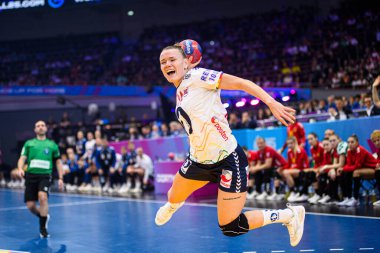 DORTMUND, GERMANY - 9 Aralık 2025: Wollik Anniken - Dünya Bayanlar Hentbol Şampiyonası 2025 Norveç - Karadağ 'a karşı Westfallenhalle.