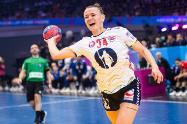 DORTMUND, GERMANY - 9 Aralık 2025: Wollik Anniken - Dünya Bayanlar Hentbol Şampiyonası 2025 Norveç - Karadağ 'a karşı Westfallenhalle.