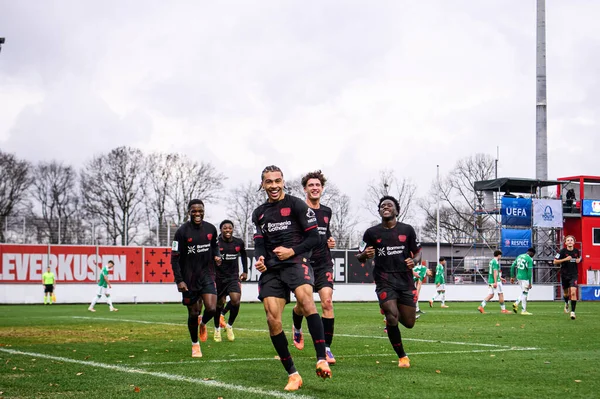 LEVERKUSEN, GERMANY - 10 ARALIK, 2025: gol, Montrell Culbreath - UEFA Gençlik Ligi Bayer 04 Leverkusen - Bayena United Newcastle maçı.