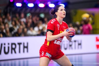 DORTMUND, GERMANY - 9 Aralık 2025: Jelena Vukceviç - Dünya Bayanlar Hentbol Şampiyonası 2025 Norveç ve Karadağ Westfallenhalle 'de karşı karşıya.