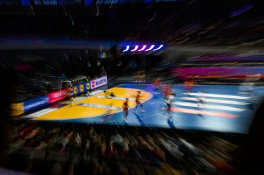 DORTMUND, GERMANY - 9 ARALIK 2025: - 2025 Dünya Bayanlar Hentbol Şampiyonası Norveç Karadağ 'a karşı Westfallenhalle' de.