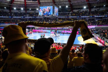 DORTMUND, GERMANY - 9 ARALIK 2025: - 2025 Dünya Bayanlar Hentbol Şampiyonası Norveç Karadağ 'a karşı Westfallenhalle' de.