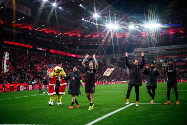 LEVERKUSEN, GERMANY - 13 Aralık 2025: - Bundesliga maçı Bayer 04 Leverkusen 1.FC Koeln 'e karşı Bayarena' da.