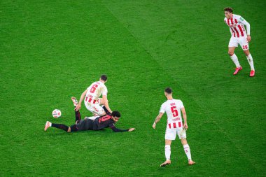 LEVERKUSEN, GERMANY - 13 Aralık 2025: Eric Martel, Malik Tillman, Tom Krauss, Sebastian Sebulonsen - Bundesliga maçı Bayer 04 Leverkusen, Bayena 'da 1.FC Koeln' e karşı.