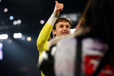 COLOGNE, Almanya - 20 ARALIK, 2025 Frederik Roennow - 1. Bundesliga maçı 1.FC Koeln 1 'e karşı. FC Union Berlin, Rhein Enerji Stadyumu.